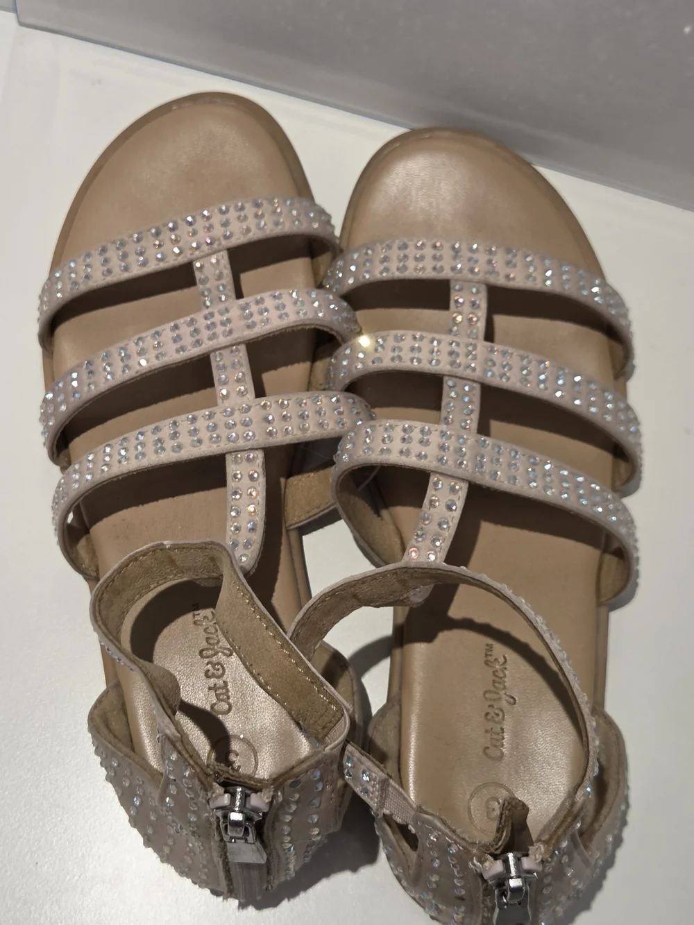 Cat and Jack Girl's Sandals Size 3 Strappy Gladiator Zipper Heel Rhinestones